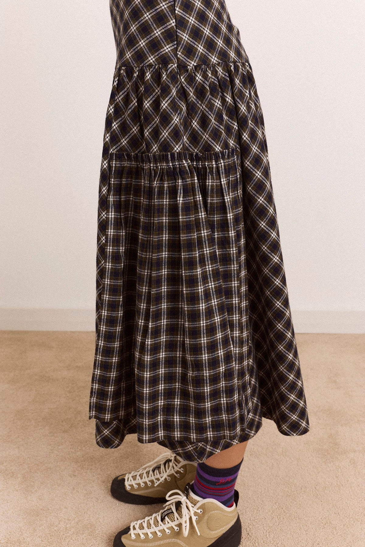 Berta Midi Skirt in Navy Green Check - view 4