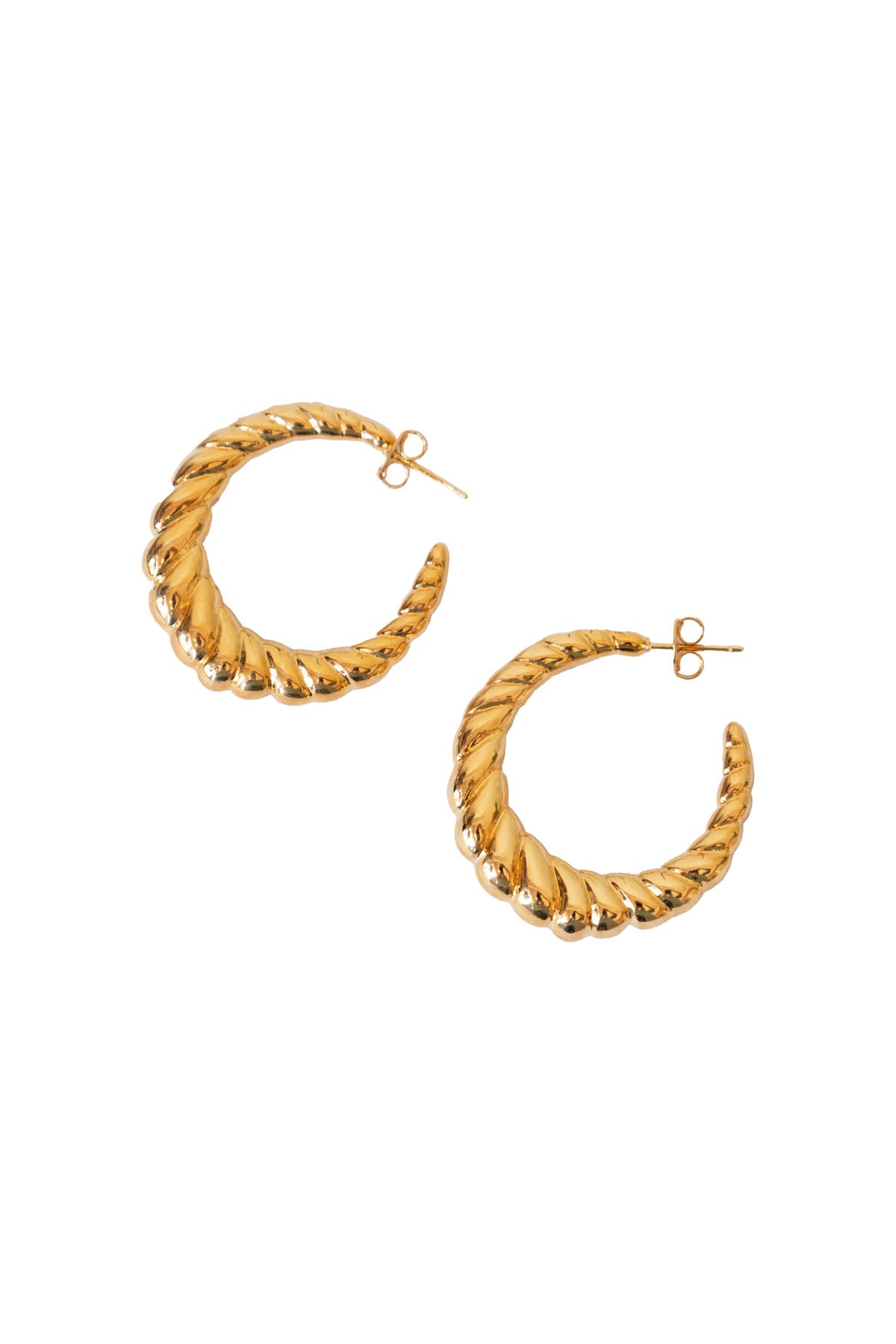 Gold Curled Twist Hoop Earrings — front view