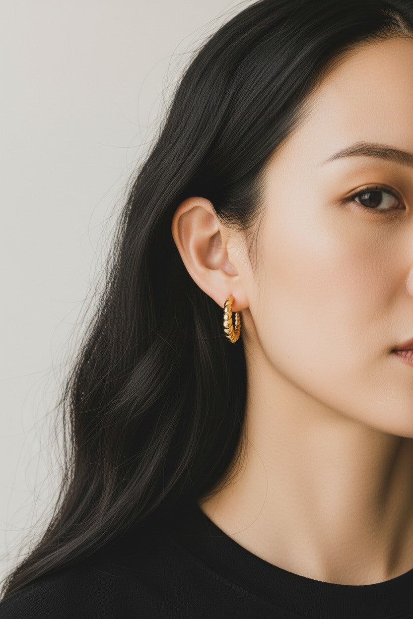 Gold Curled Twist Hoop Earrings