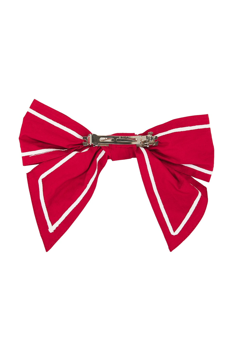 Sailor Bow Clip in Red with White Piping — reverse showing clip