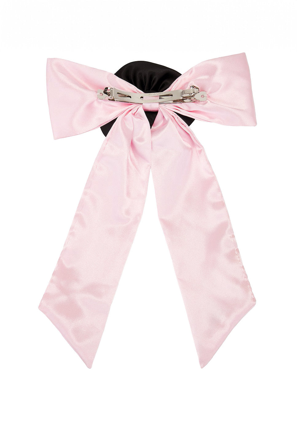 Damson Madder rosette bow hair clip in pink and black, alternate view