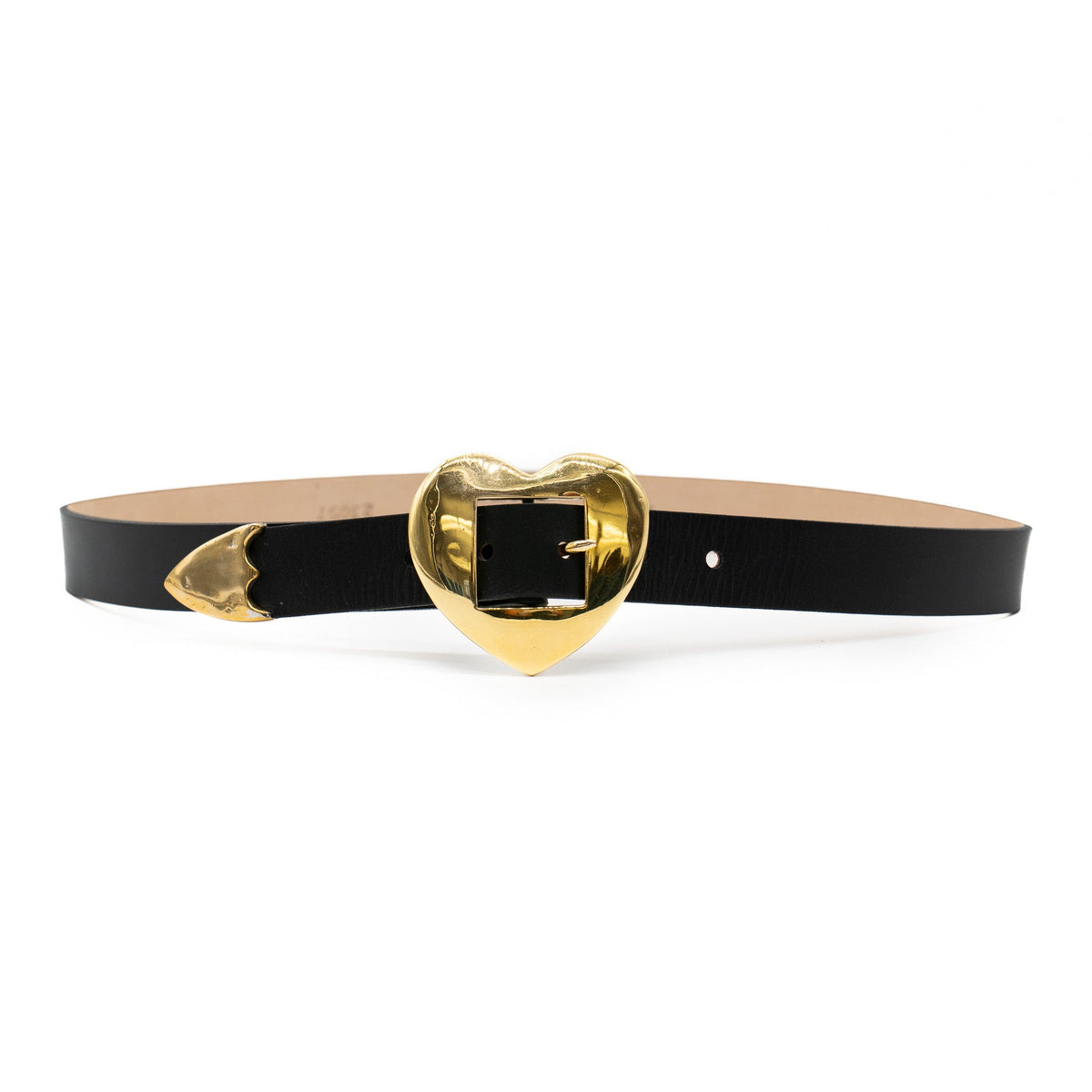 Brass Hammered Heart Belt in Black — view 1