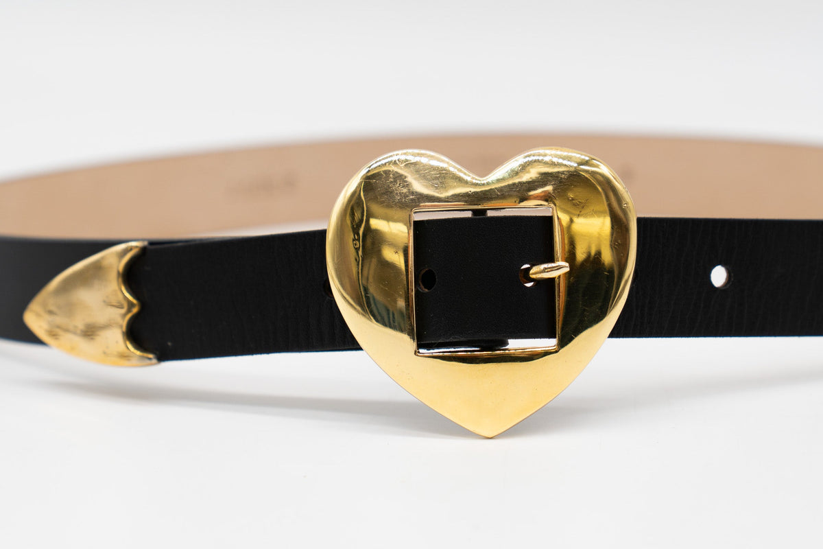 Brass Hammered Heart Belt in Black — view 5