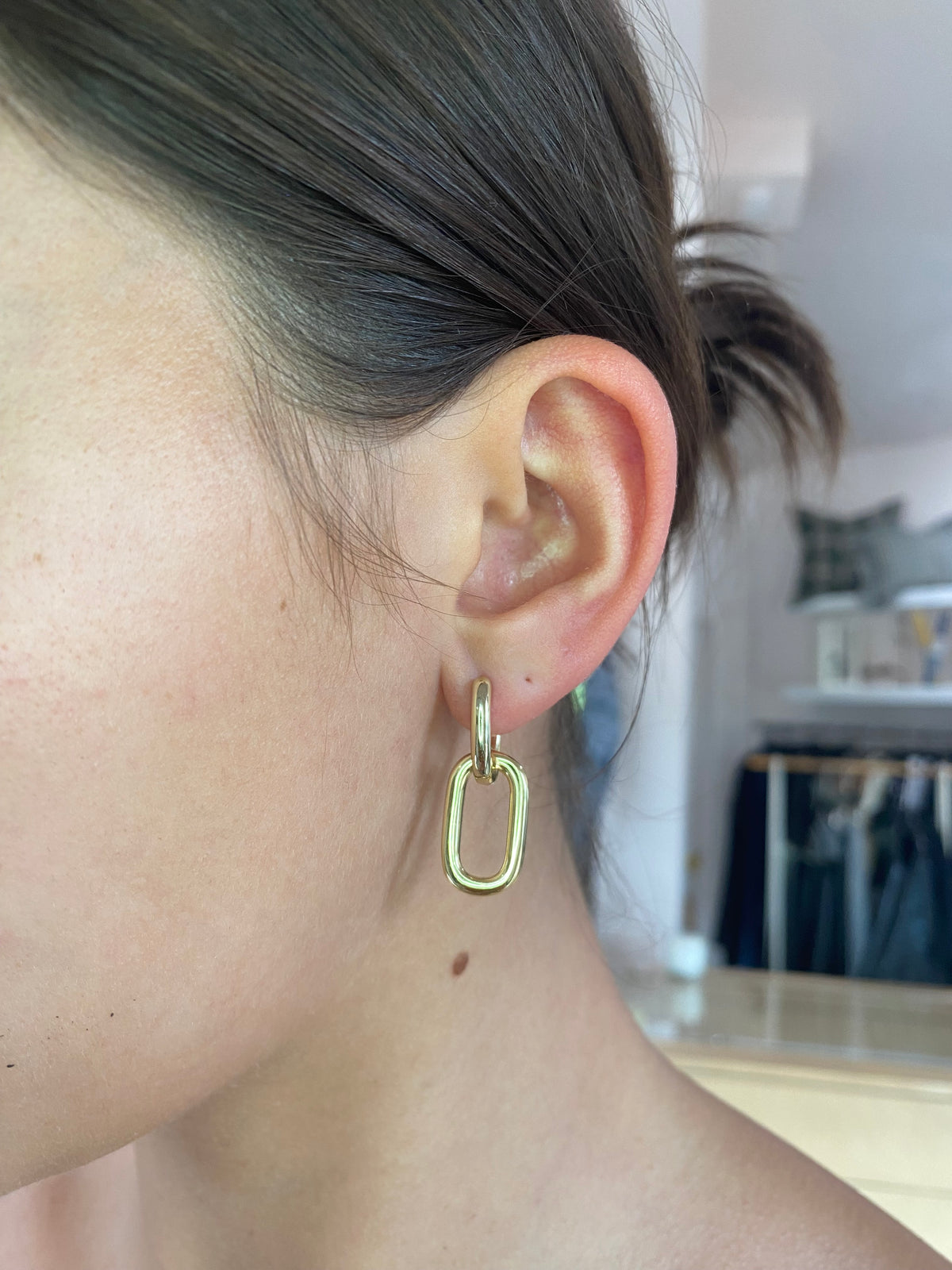 Gold Chain Link Hoops by Dear Neighbor, close view of the link