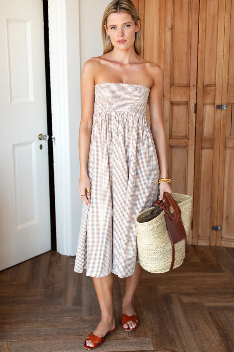 Smocked Maxi Skirt in Cafe Check — view 4