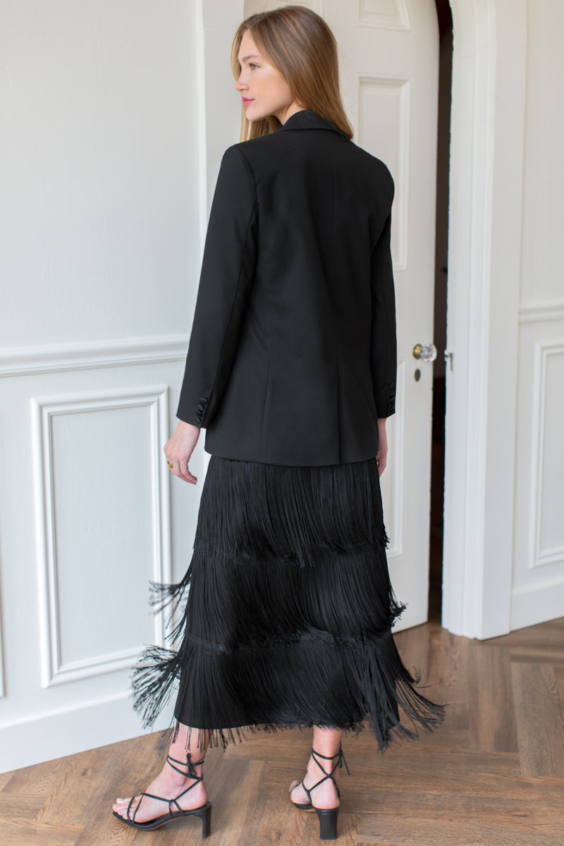 Fringe Midi Skirt in Black — view 2