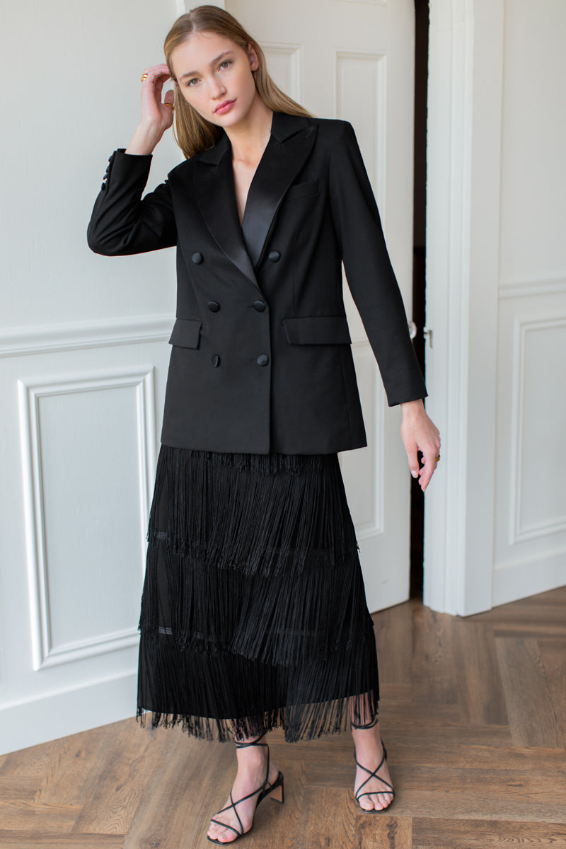 Fringe Midi Skirt in Black — view 6