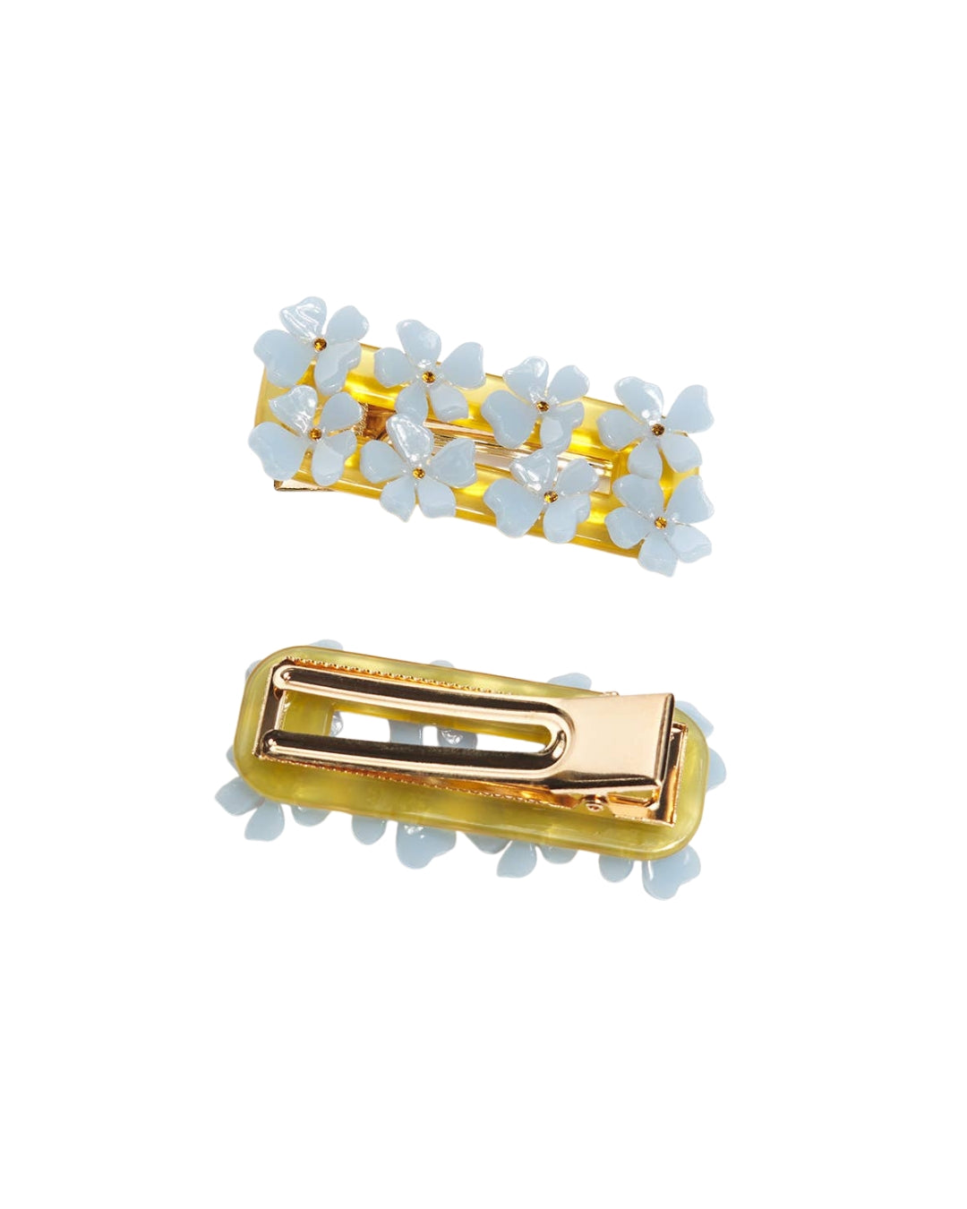 Flower Alligator Hair Clip in Light Blue and Gold Acetate