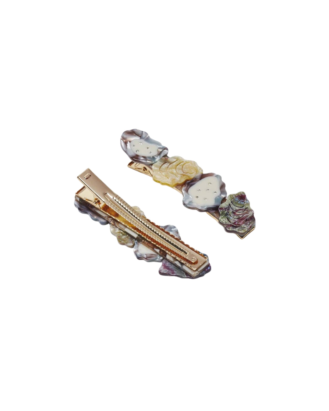 Oyster Shell Acetate Alligator Hair Clip with Rhinestones — front view