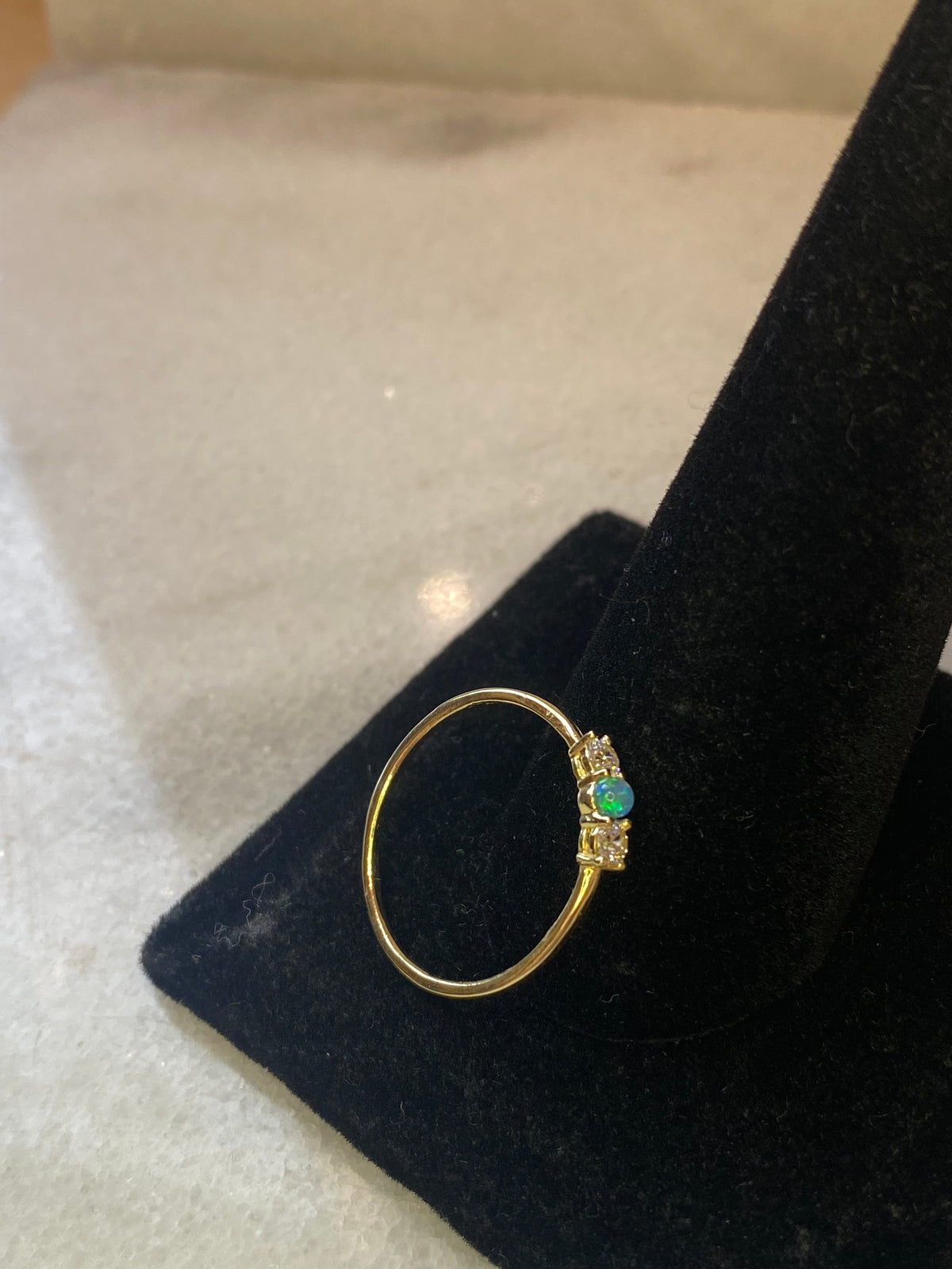 Blue Opal and Crystal Ring