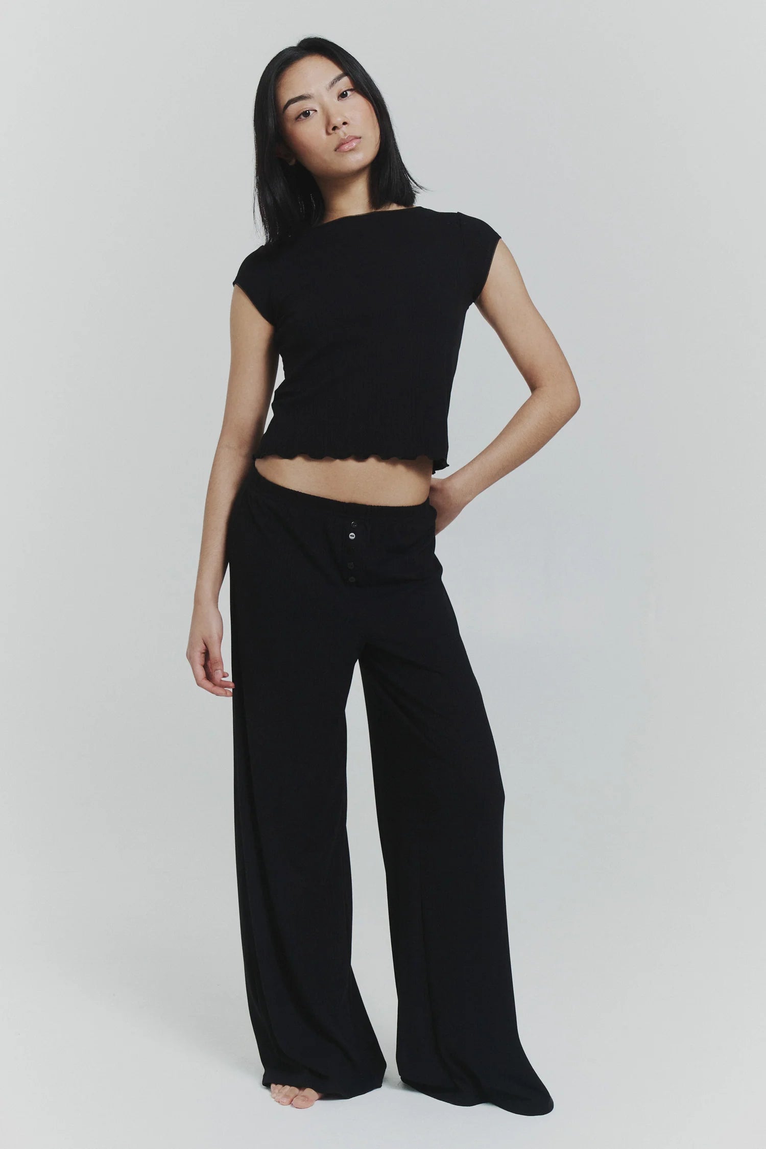 Button Lounge Pants in Black — view 3
