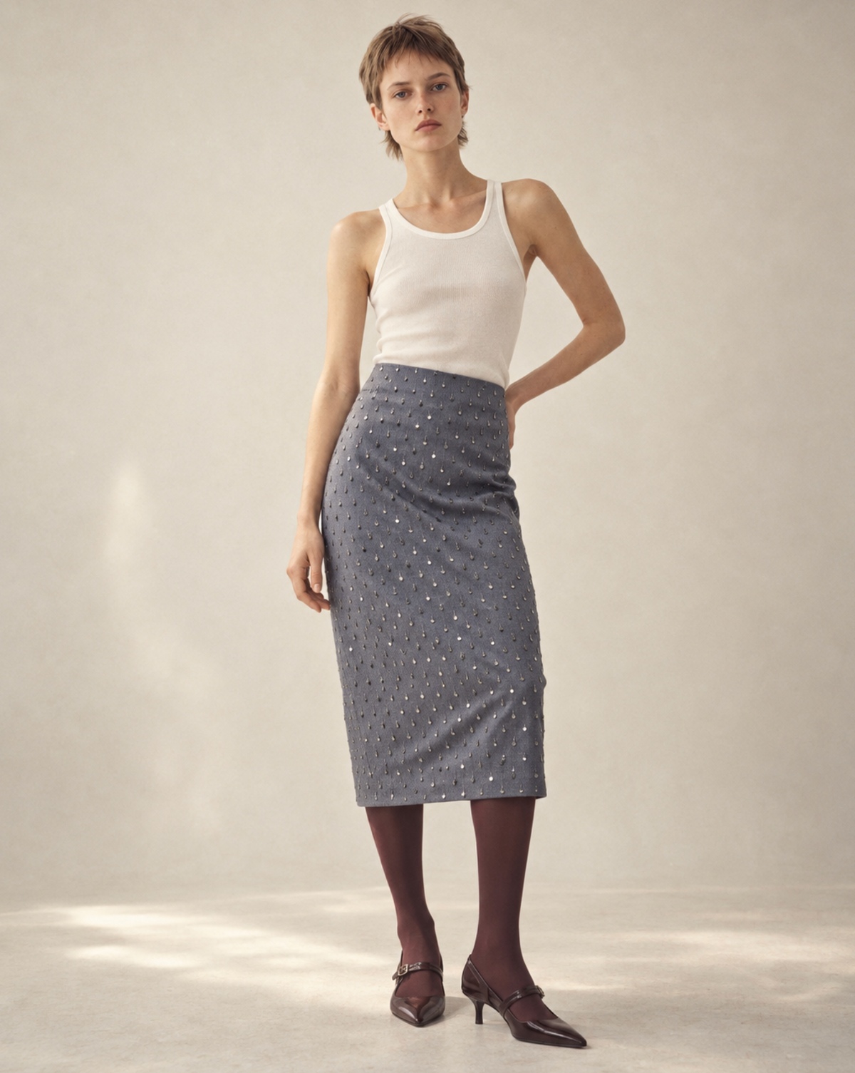 Follow Beaded Midi Skirt in Gris