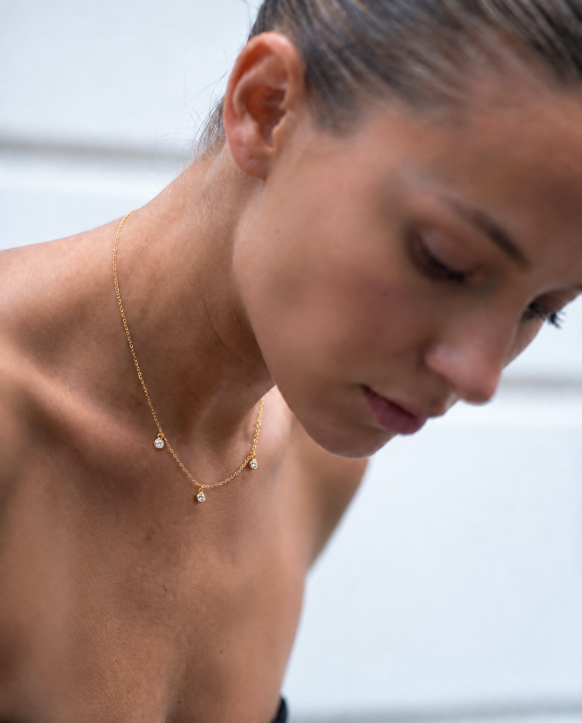 Gold Box Chain with Solitaire Crystal Charms