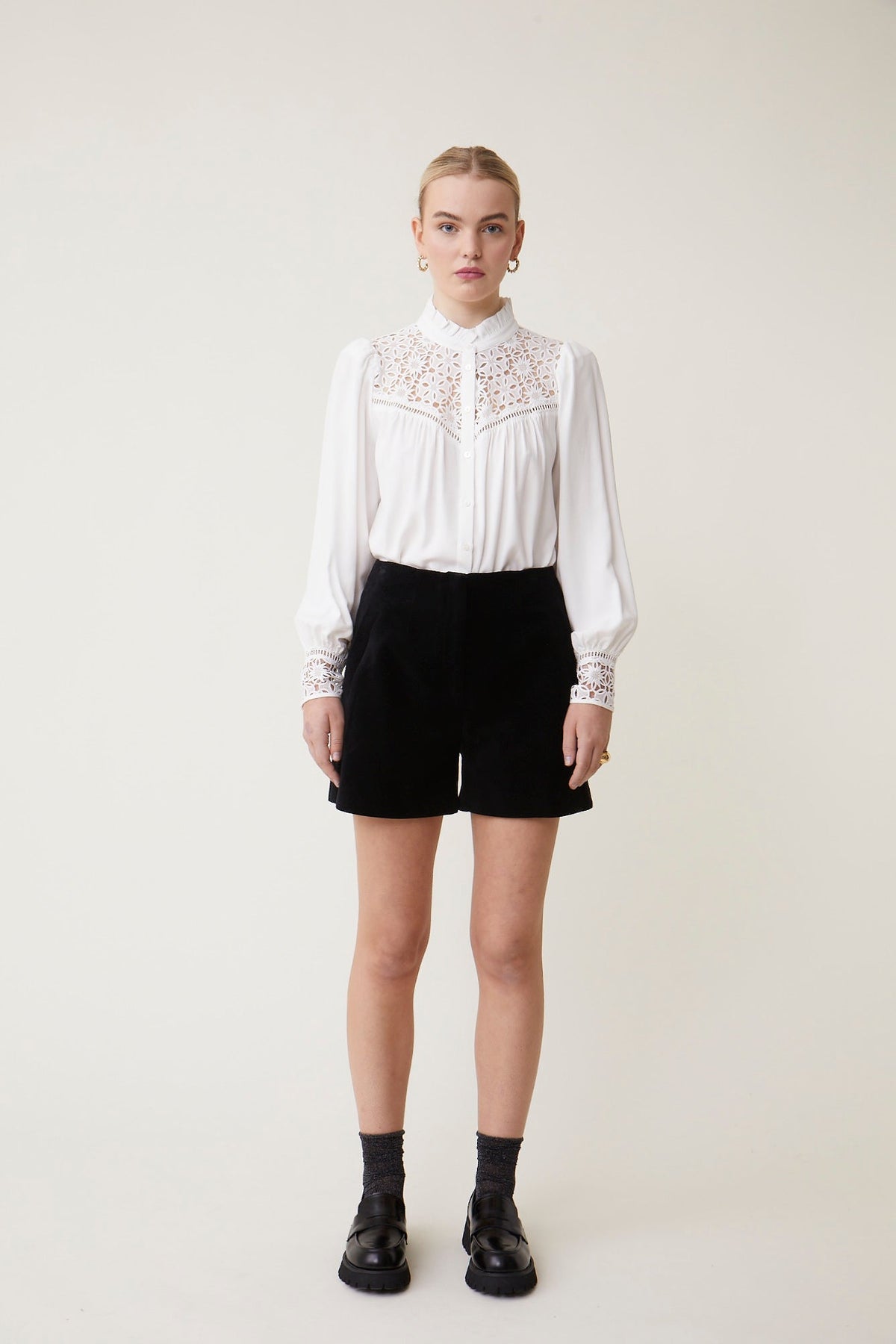 Billy Velvet Short in Noir — full length view