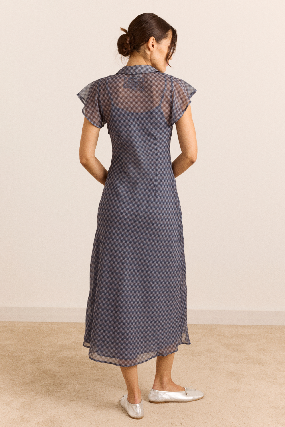 Hudson Midi Dress in Blue Grey Gingham - view 2