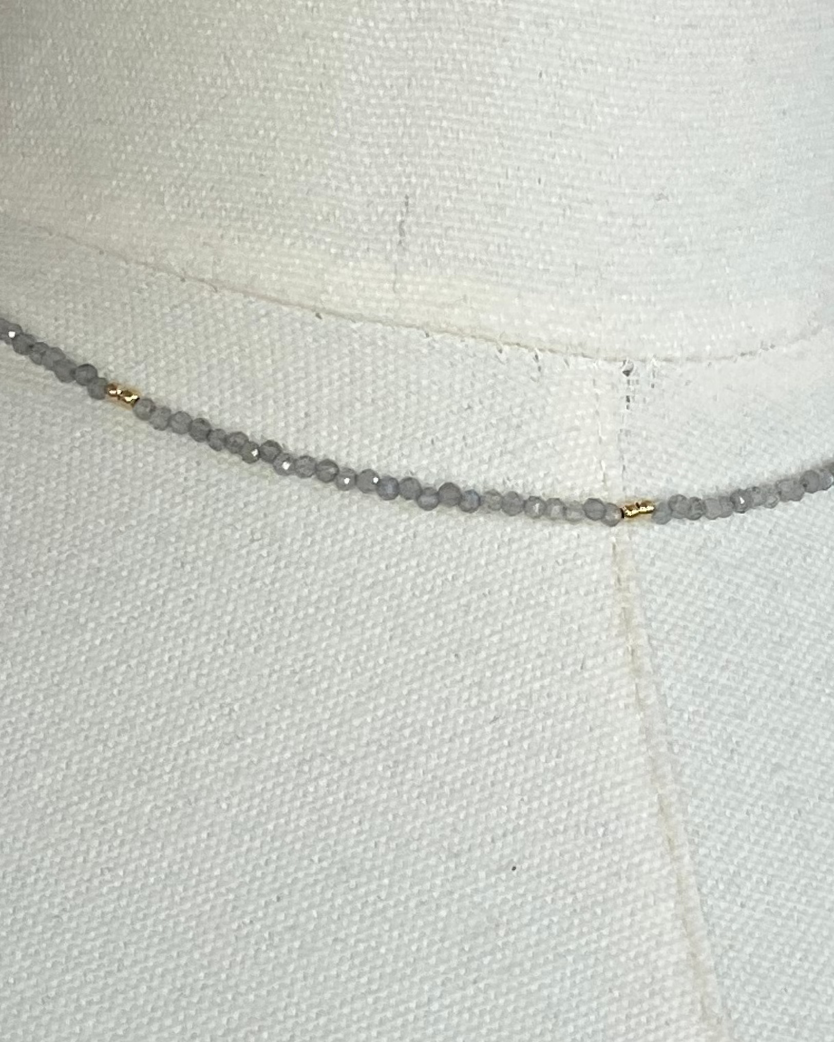 Mini Crystal and Gold Beaded Necklace- Smoke
