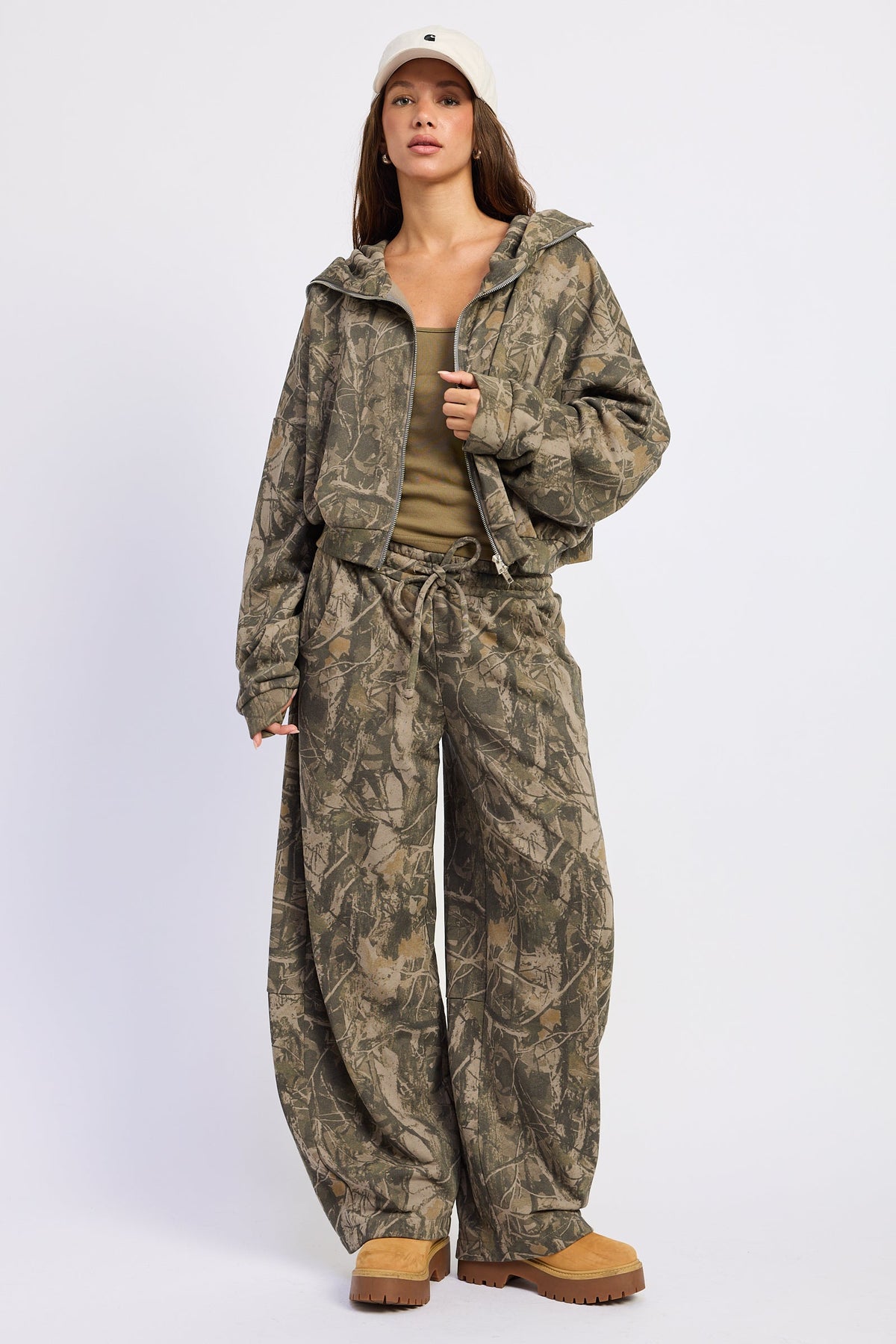 Camo Low Rise Barrel Jogger in Olive — full length
