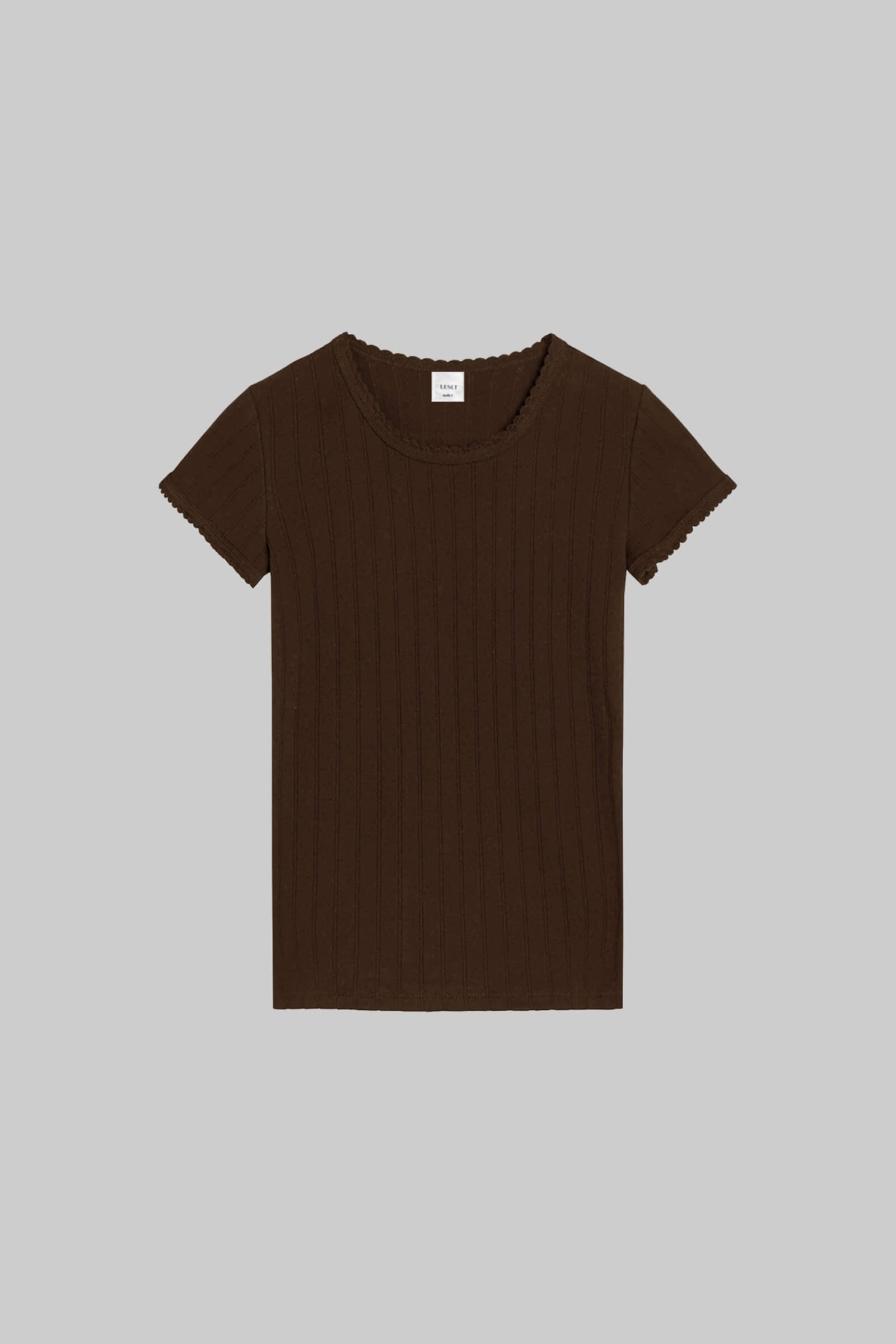 Pointelle Slim Fit Tee in Choco — view 3