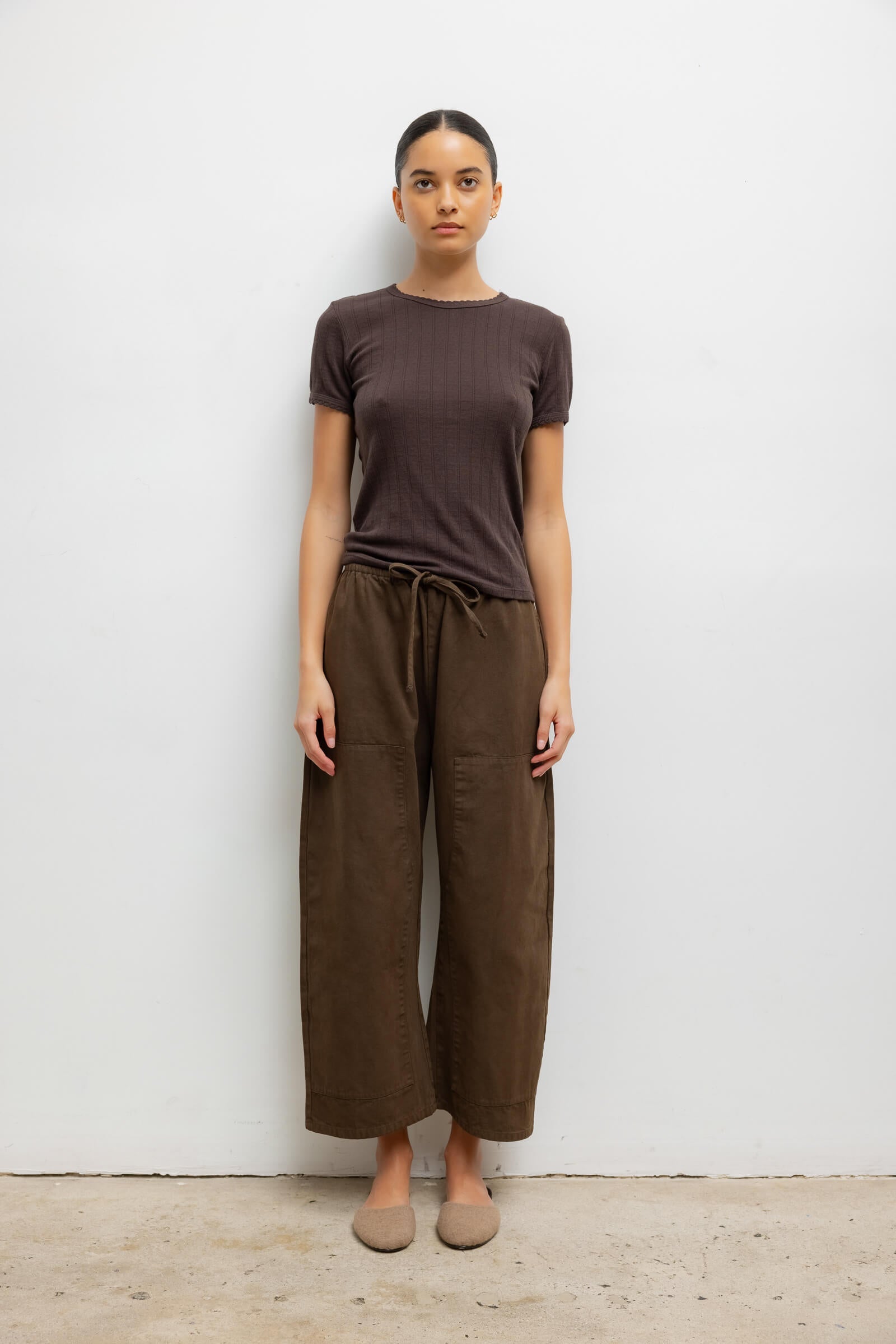Pointelle Slim Fit Tee in Choco