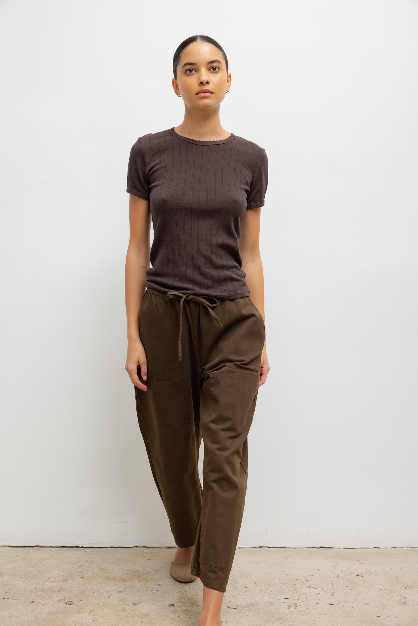 Pointelle Slim Fit Tee in Choco