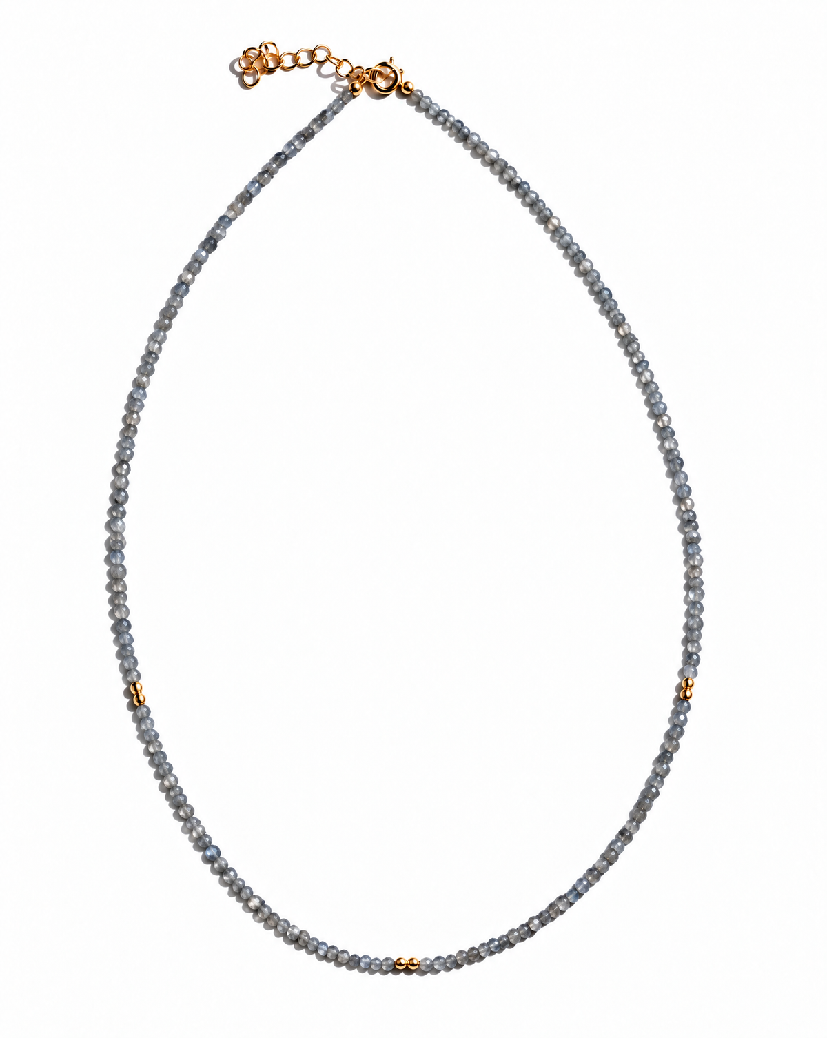 Mini Crystal and Gold Beaded Necklace- Smoke