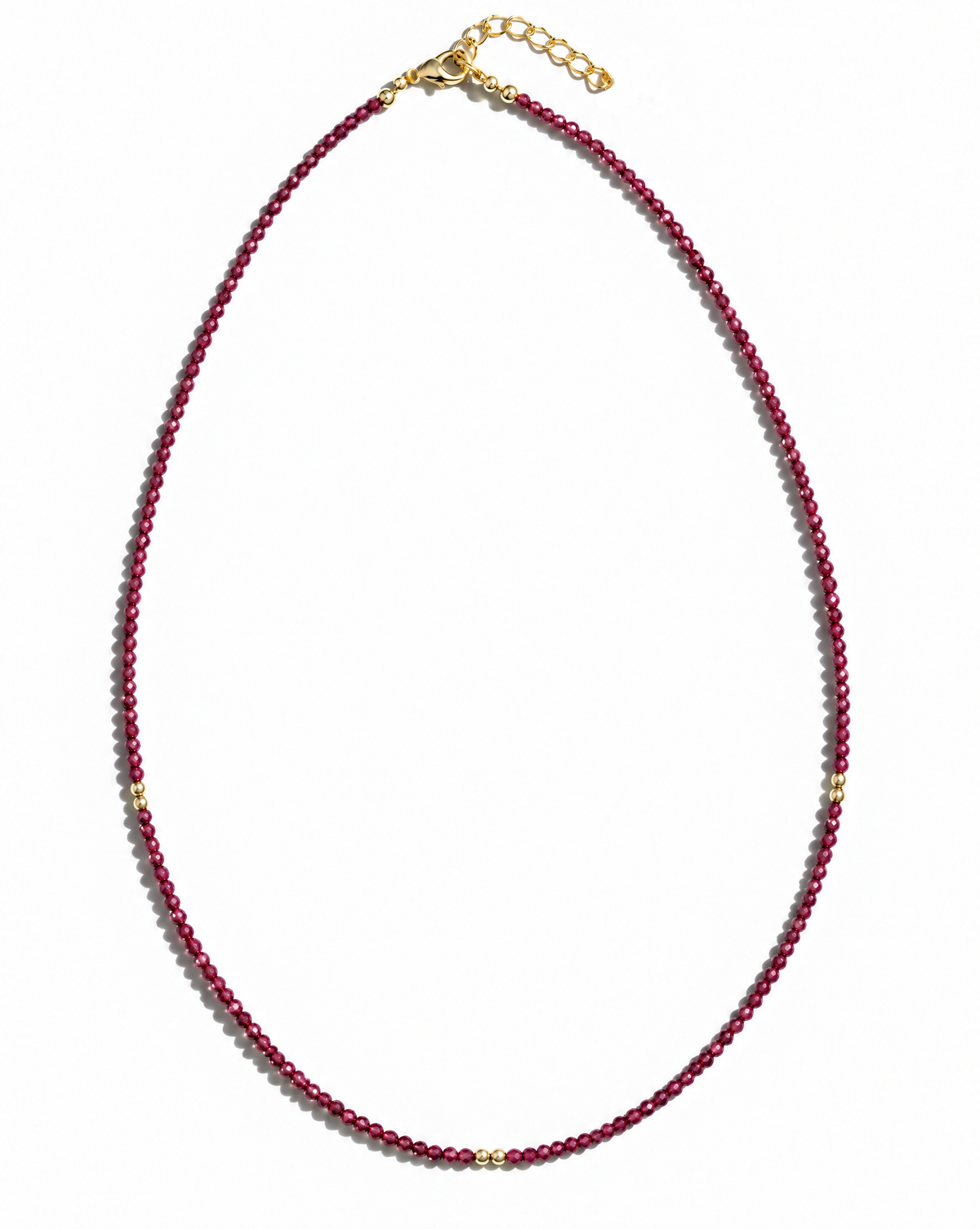 Mini Crystal and Gold Beaded Necklace- Oxblood