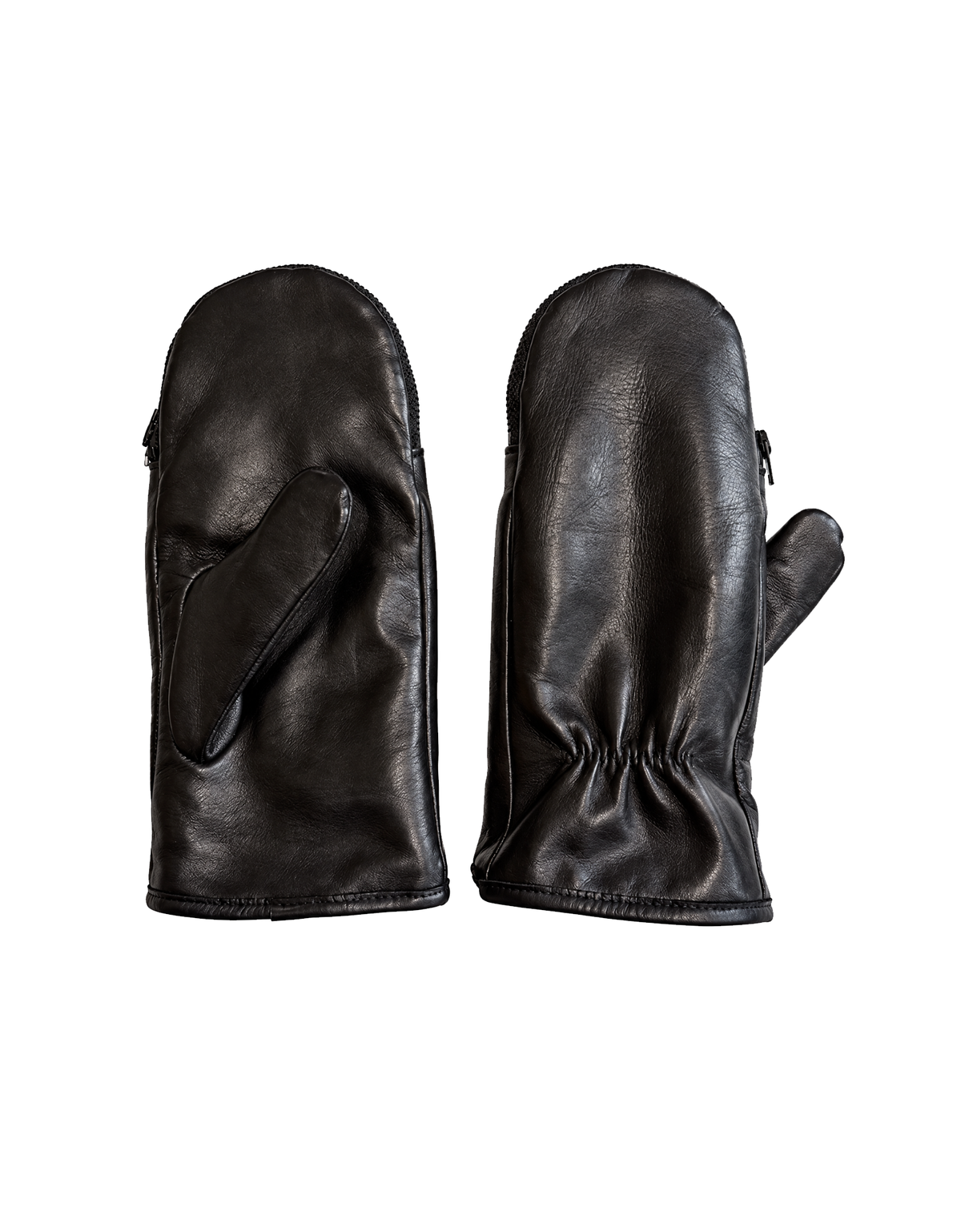 Nappa Leather Mittens in Black and Caramel