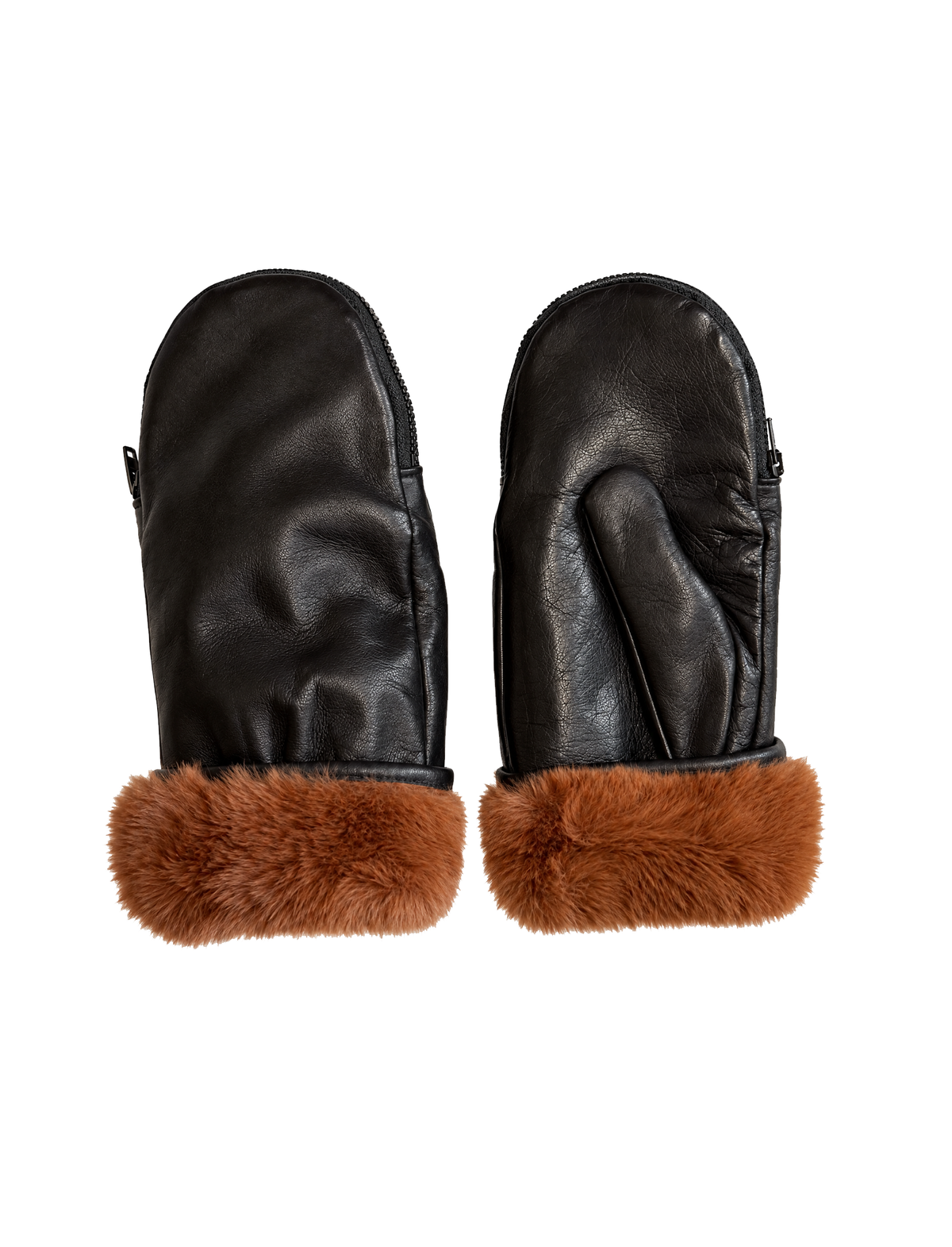 Nappa Leather Mittens in Black and Caramel