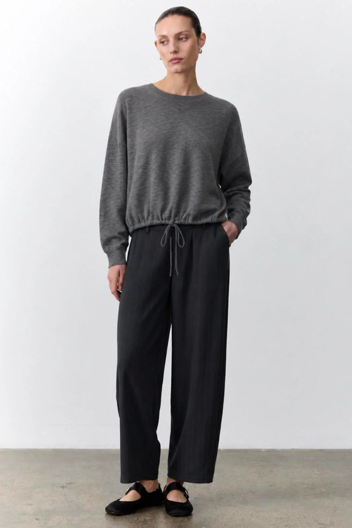 Penelope Barrel Leg Trouser in Charcoal Pinstripe — view 6
