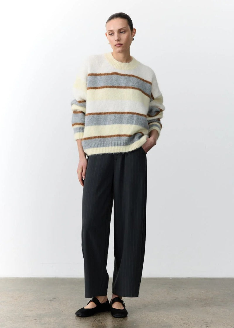 Penelope Barrel Leg Trouser in Charcoal Pinstripe — view 1
