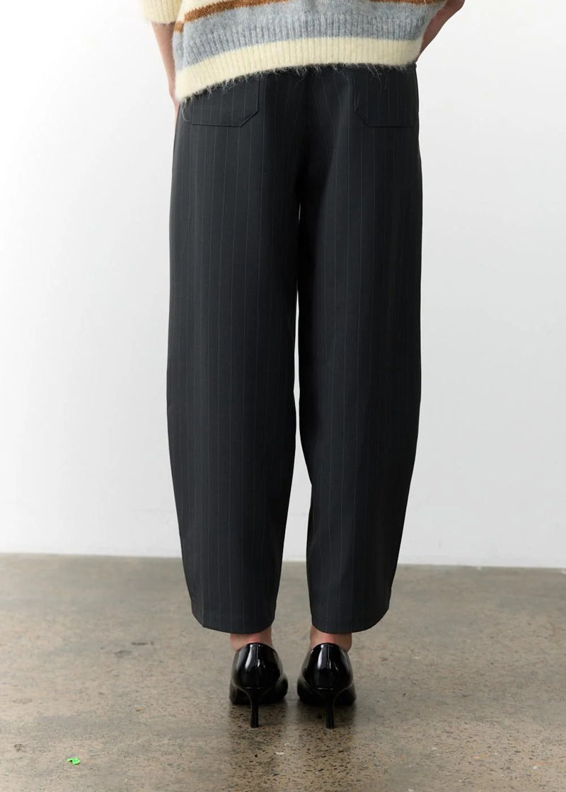 Penelope Barrel Leg Trouser in Charcoal Pinstripe — view 2