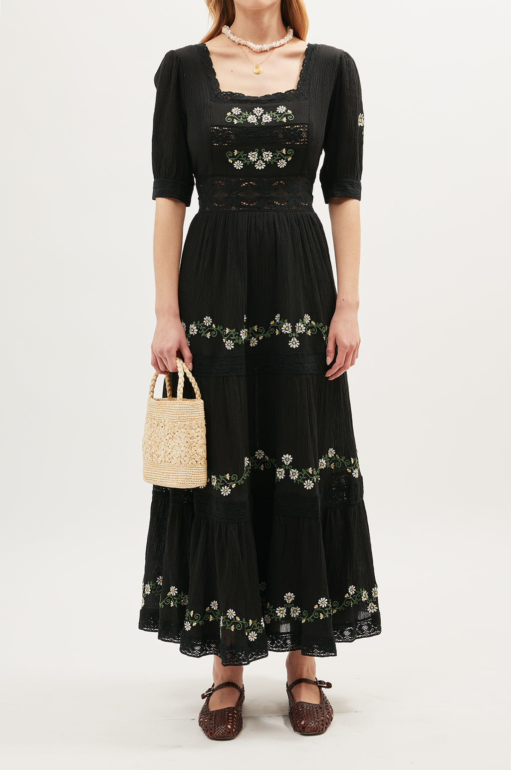 Philippa Dress in Lilia Embroidery Black