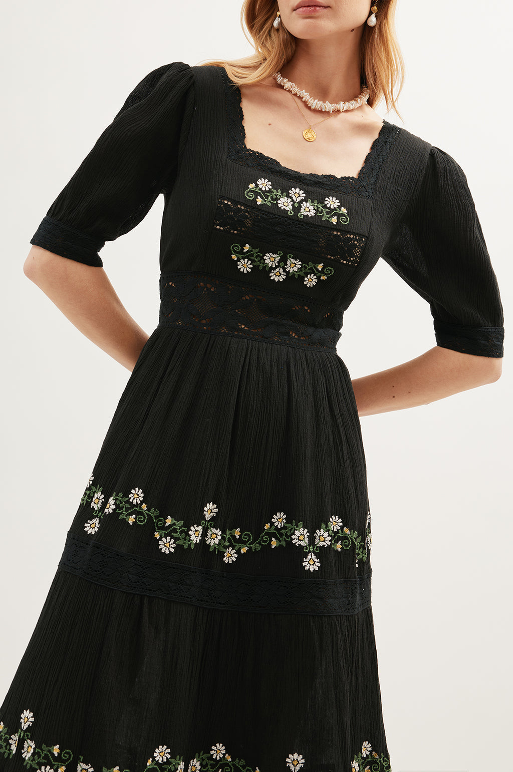 Philippa Dress in Lilia Embroidery Black — view 4
