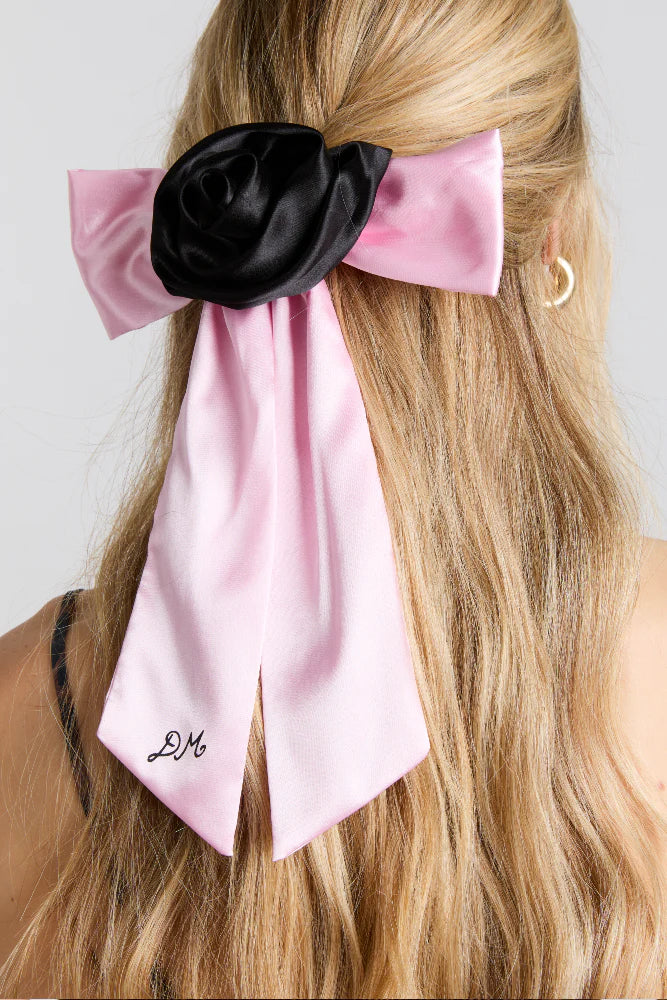 Rosette Bow Clip in Pink and Black