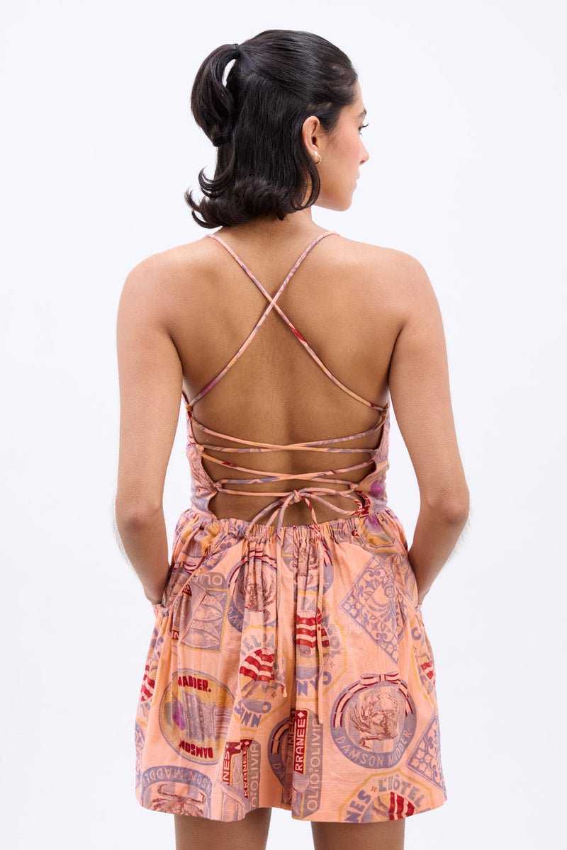 DEAR NEIGHBOR | PEACHES MINI APRON DRESS - PAPAYA HOLIDAY PRINT