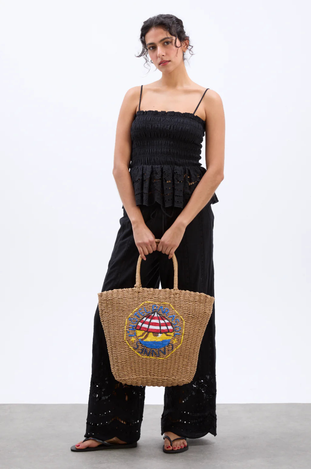 Straw Bag with L'Hotel Embroidery