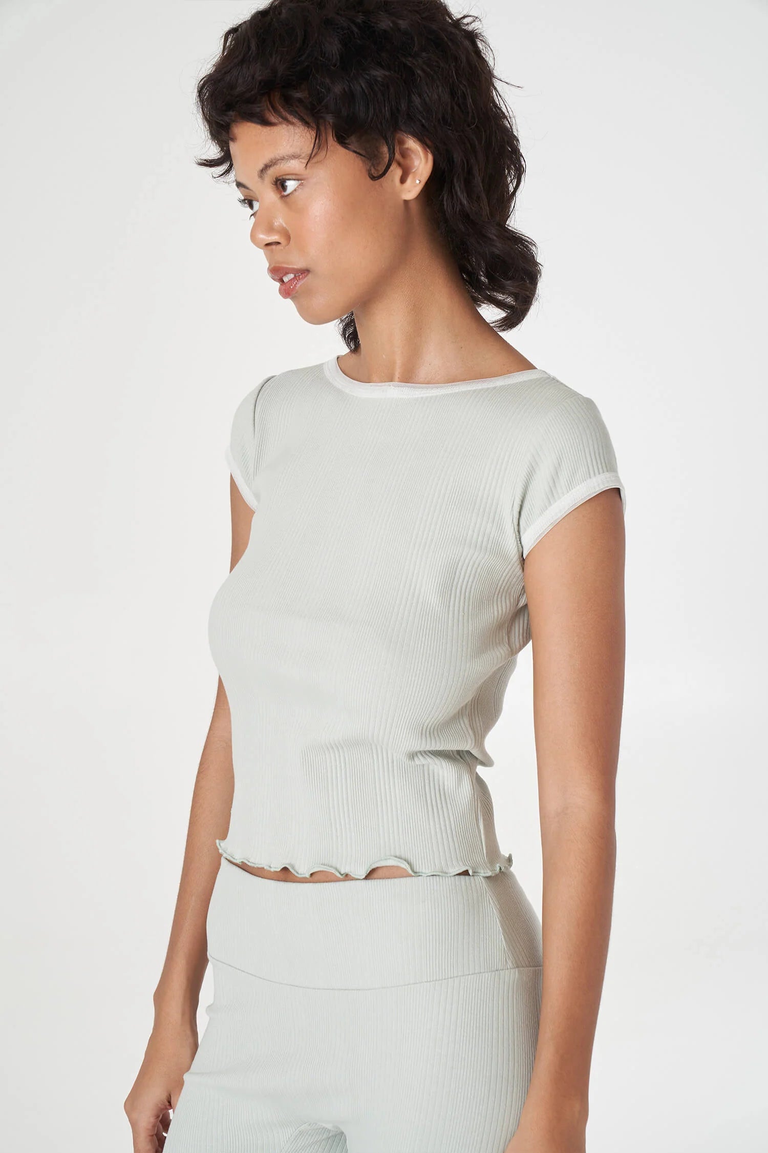 Ribbed Short Sleeve Tee in Sage