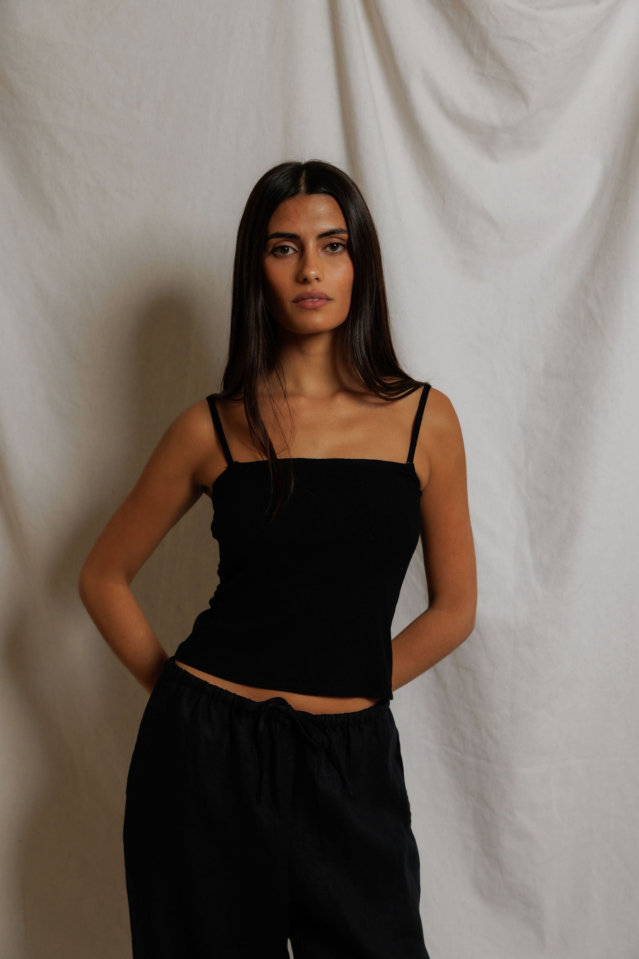Lucille Ribbed Jersey Tank Top in Black