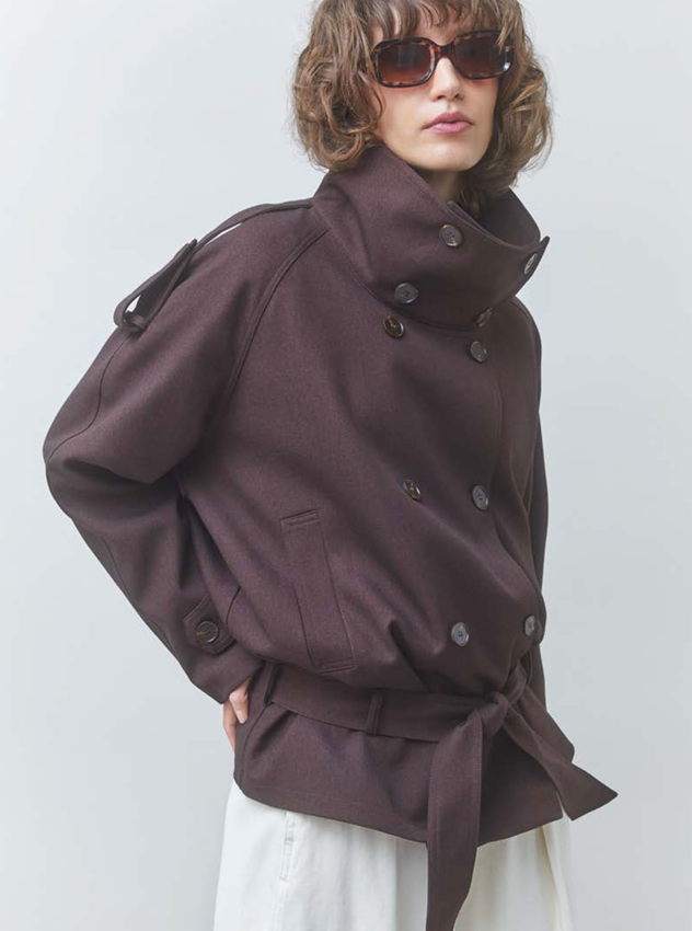 Deep Funnel Collar Jacket in Prune