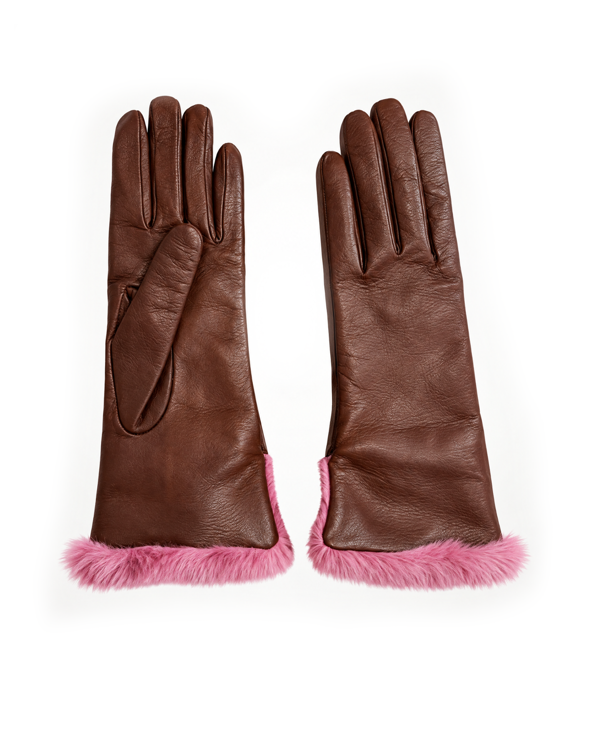 Cashmere Lined Nappa Gloves in Conker and Pink