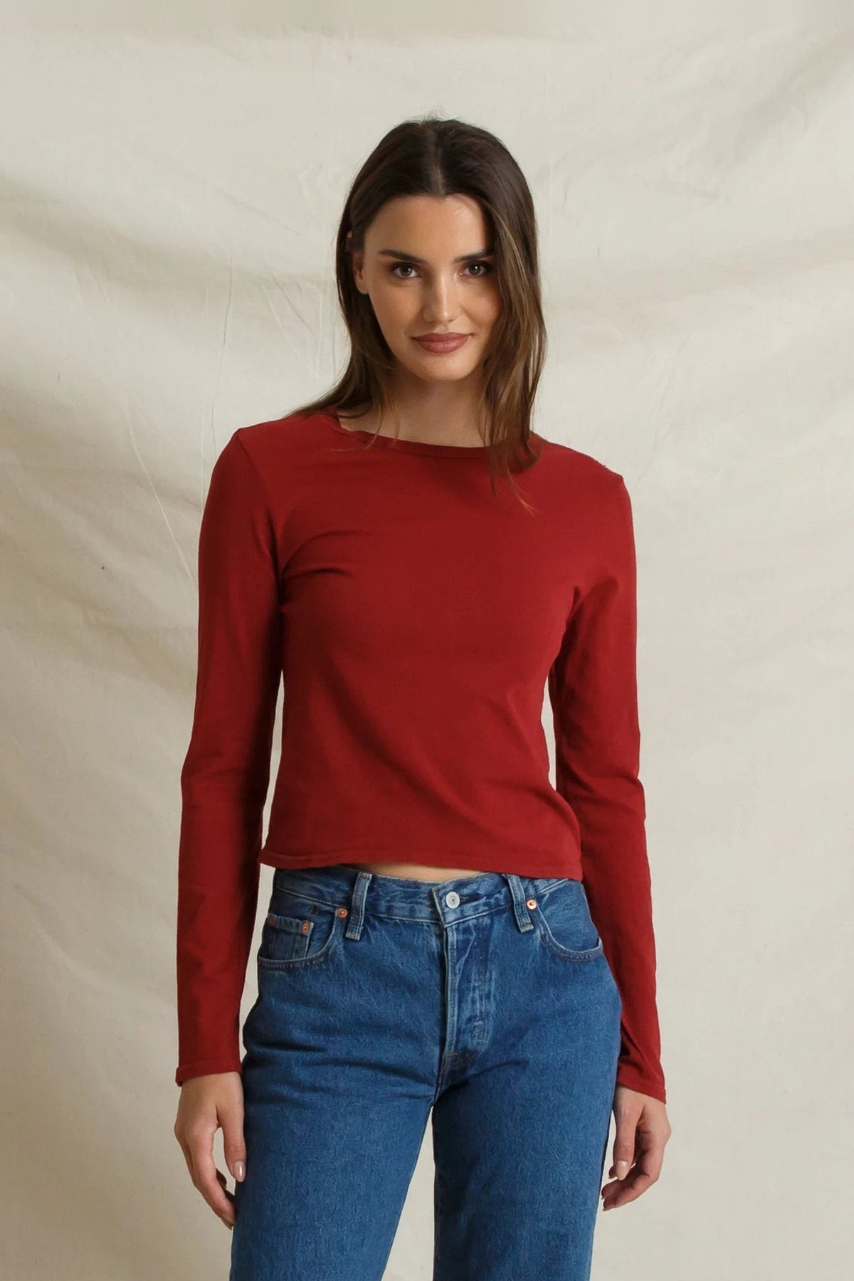 Lisa Long Sleeve Tee in Ruby Red - view 1