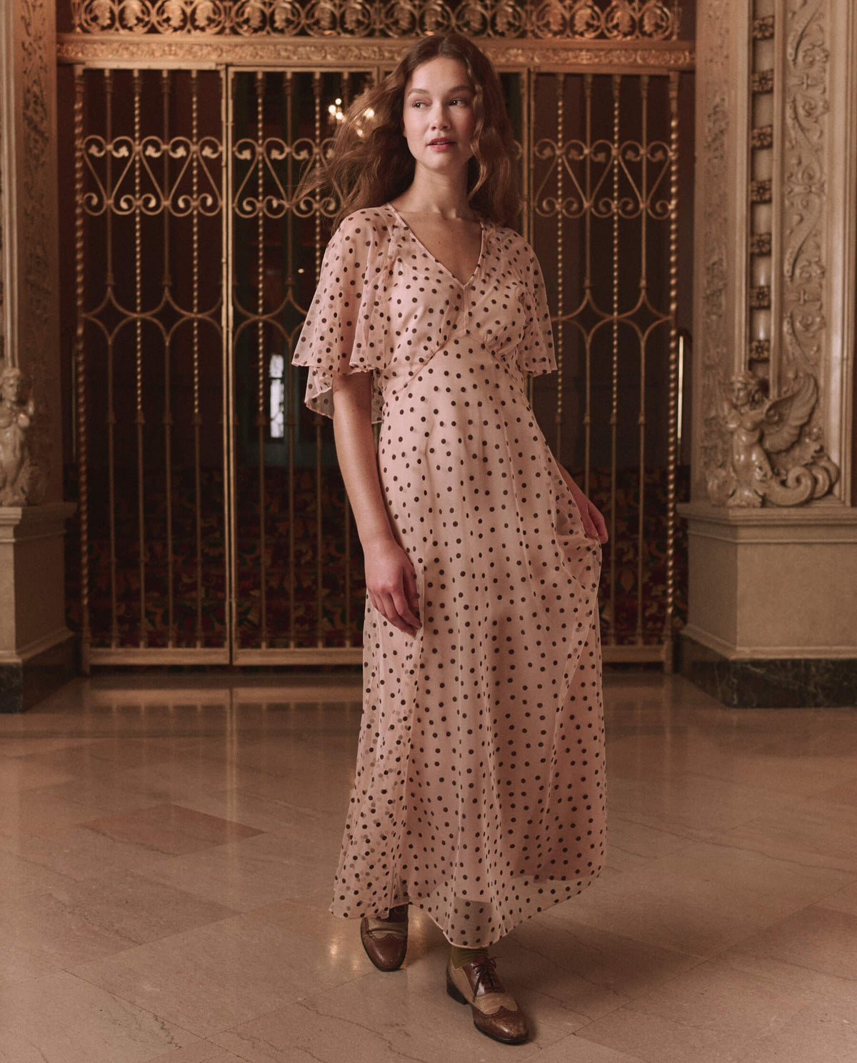 The Festal Dress by The Great — full-length front view, walking
