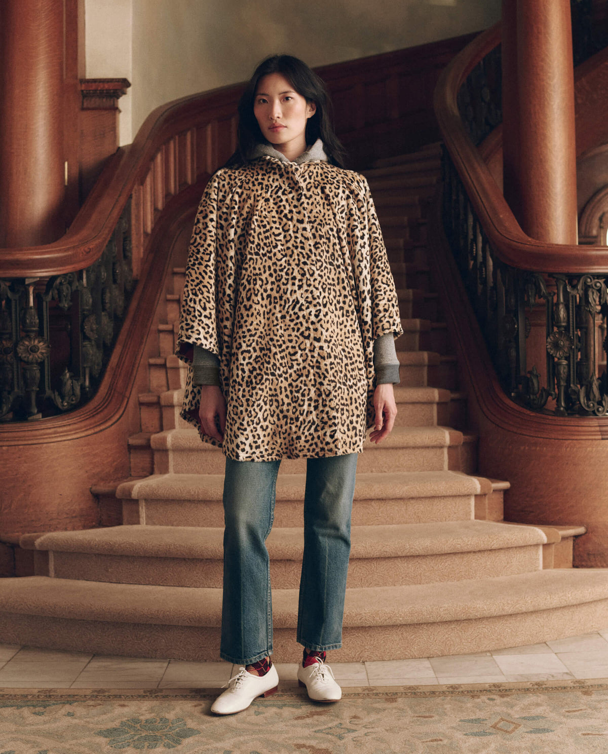 The Swingy Cape in Vintage Leopard — front