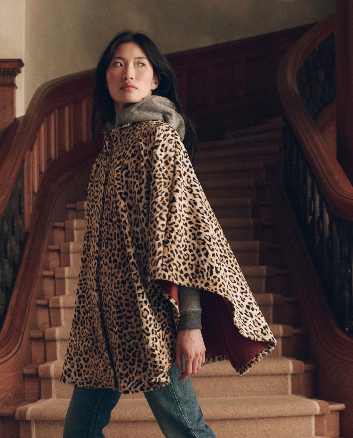 The Swingy Cape in Vintage Leopard — side with lining