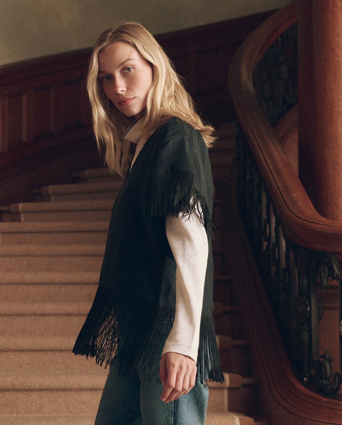 The Fringe Top in Black — side