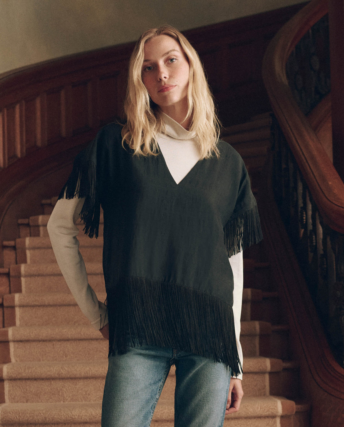 The Fringe Top in Black — front