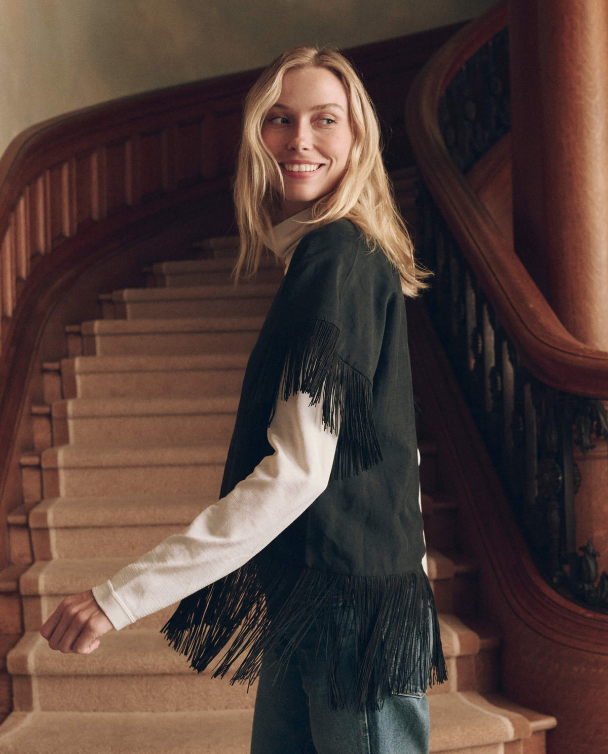 The Fringe Top in Black — fringe detail