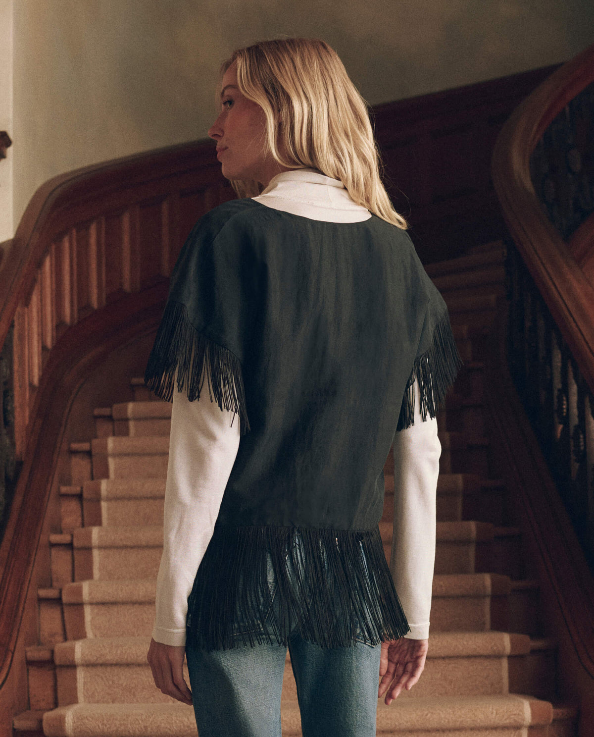 The Fringe Top in Black — back