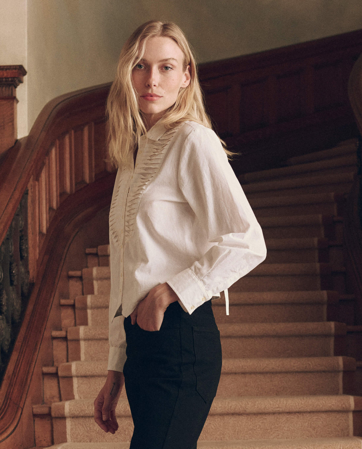 The Waistcoat Button Up in White — side