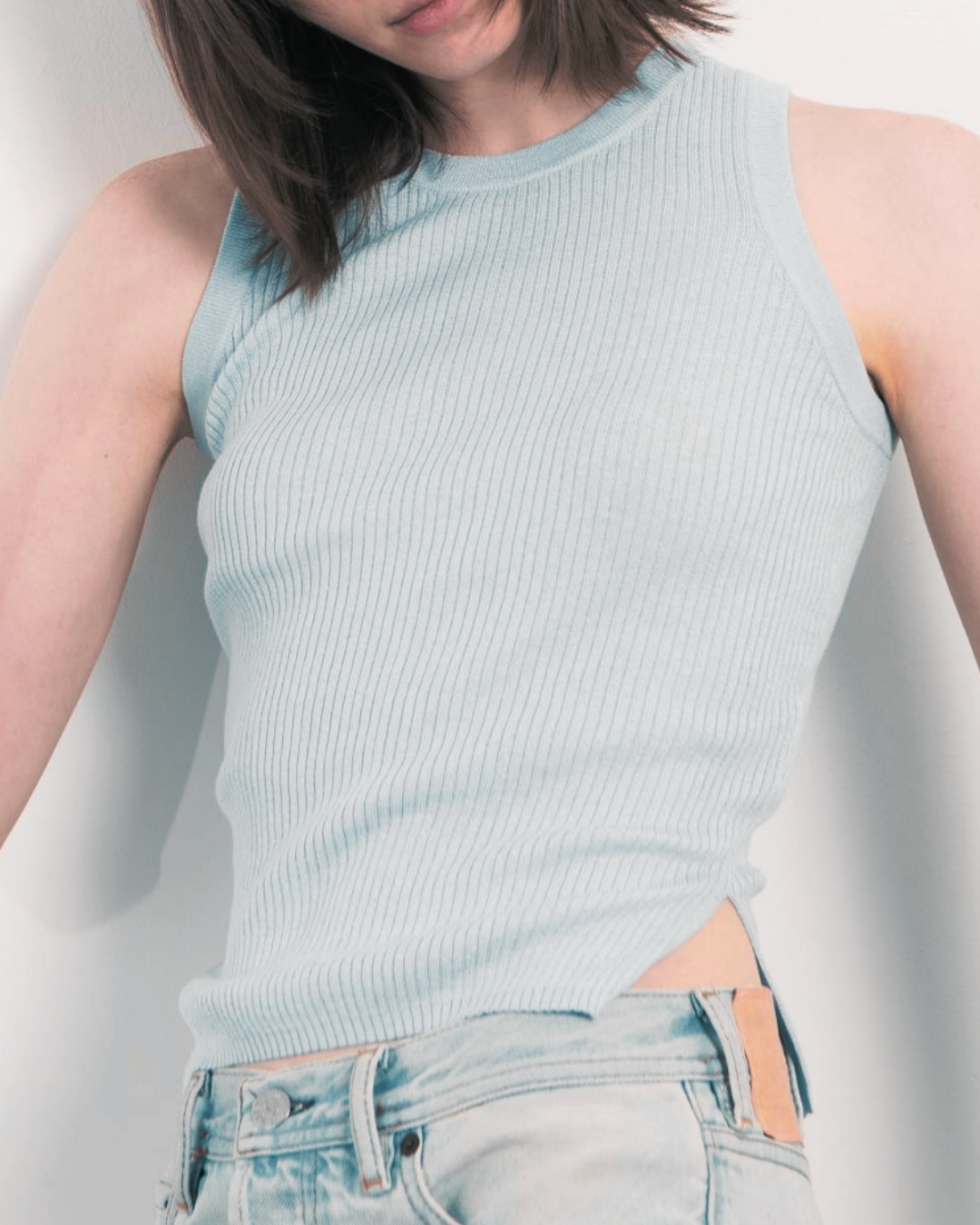 Silk Cashmere Ribbed Tank in Heather Grey
